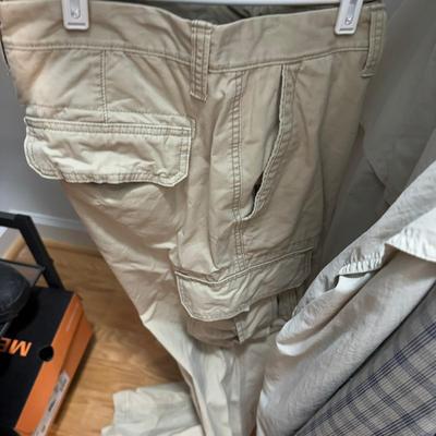 1253 Lot of Men's Plaid Casual Large/Small Shirts With Two Pairs of Pants