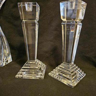 Set of three -Czech Republic 24% P.b.o. tiered wavy vases with Lennox candle holders