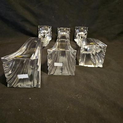 Set of three -Czech Republic 24% P.b.o. tiered wavy vases with Lennox candle holders