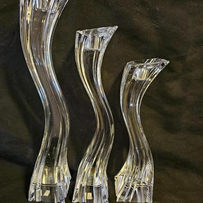 Set of three -Czech Republic 24% P.b.o. tiered wavy vases with Lennox candle holders
