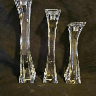 Set of three -Czech Republic 24% P.b.o. tiered wavy vases with Lennox candle holders