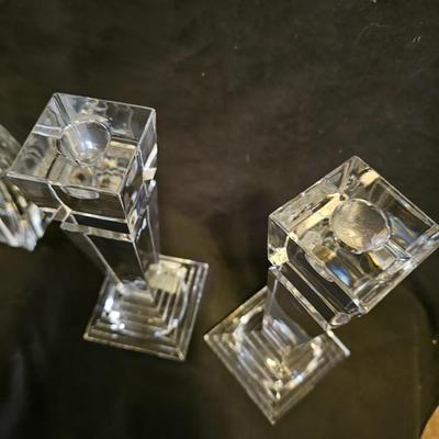 Set of three -Czech Republic 24% P.b.o. tiered wavy vases with Lennox candle holders