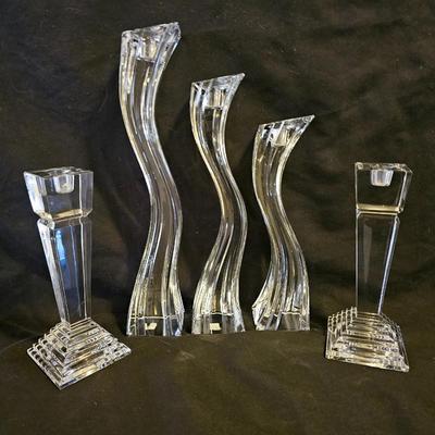Set of three -Czech Republic 24% P.b.o. tiered wavy vases with Lennox candle holders