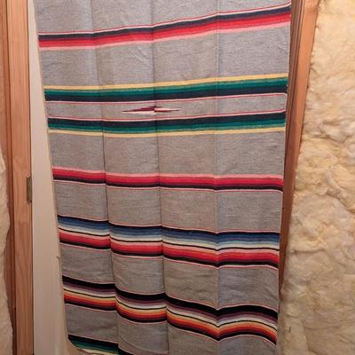 Vintage Saltillo Striped Cotton Wool Serape Hot Rod Long Skinny Blanket / Mexican Southwest Ranch Style Rainbow Shawl Fringe