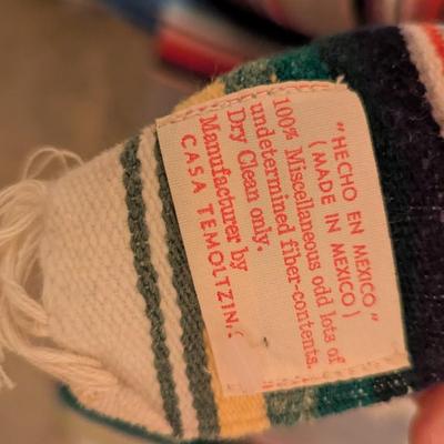 Vintage Saltillo Striped Cotton Wool Serape Hot Rod Long Skinny Blanket / Mexican Southwest Ranch Style Rainbow Shawl Fringe