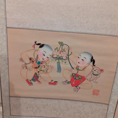 17 1/4" x 38" Antique Chinese Painting On Silk & Paper With Artist Mark #1