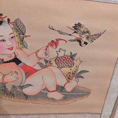 17 1/4" x 38" Antique Chinese Painting On Silk & Paper With Artist Mark #2