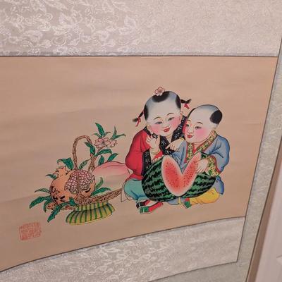 17 1/4" x 38" Antique Chinese Painting On Silk & Paper With Artist Mark #3