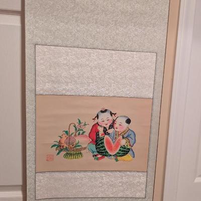 17 1/4" x 38" Antique Chinese Painting On Silk & Paper With Artist Mark #3