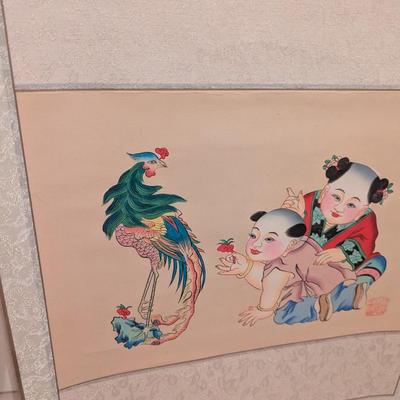 17 1/4" x 38" Antique Chinese Painting On Silk & Paper With Artist Mark #4