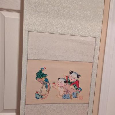 17 1/4" x 38" Antique Chinese Painting On Silk & Paper With Artist Mark #4