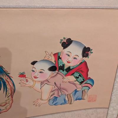 17 1/4" x 38" Antique Chinese Painting On Silk & Paper With Artist Mark #4