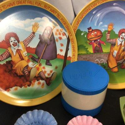 McDonald Plates, Aleddin Thermos, Egg Separator, Cup Cake Liners