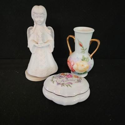 Porcelain Memories trinket box with Beautiful Porcelain vase and an angel