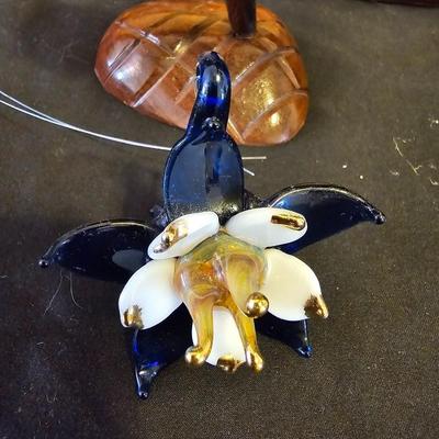 Wooden hummingbird - glass blown Hummingbird - Hand painted original floral art - and more Hummingbirds