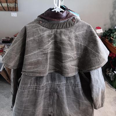 VERY NICE OUTBACK TRADING CO CANVAS DUSTER W/LEATHER COLLAR (XL)