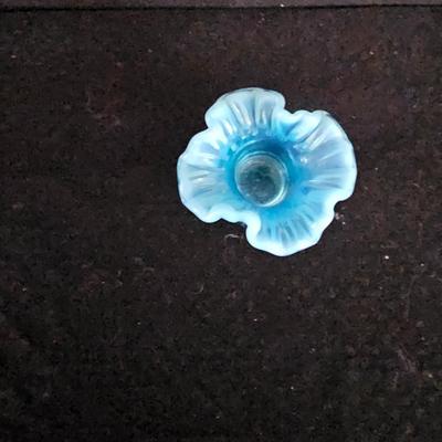 Fenton Art Glass Blue Opalescent Miniature #37 Crimped Vase 1 1/2" Tall