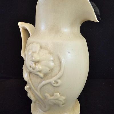 Vintage Haeger pitcher / vase with original artwork and faux succulant plants in pot
