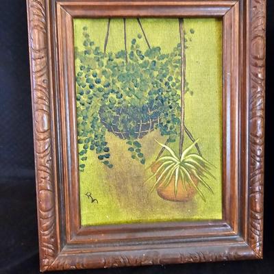 Vintage Haeger pitcher / vase with original artwork and faux succulant plants in pot