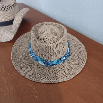 DORFMAN PACIFIC WESTERN STRAW HAT AND A STRAW BEACH HAT