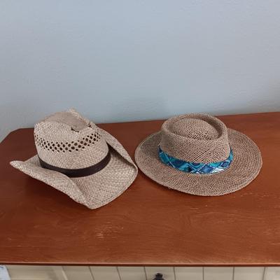 DORFMAN PACIFIC WESTERN STRAW HAT AND A STRAW BEACH HAT
