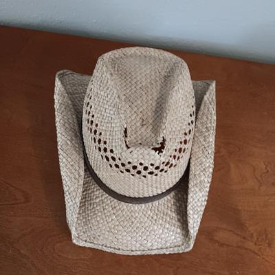 DORFMAN PACIFIC WESTERN STRAW HAT AND A STRAW BEACH HAT