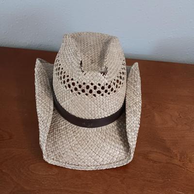 DORFMAN PACIFIC WESTERN STRAW HAT AND A STRAW BEACH HAT