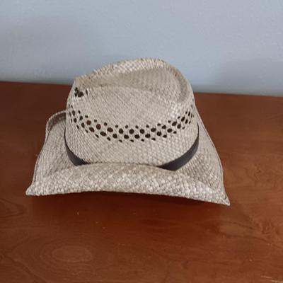 DORFMAN PACIFIC WESTERN STRAW HAT AND A STRAW BEACH HAT