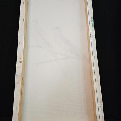 Canvas wall art of a pair of hooded parrots and a wooden Live Love Laugh box