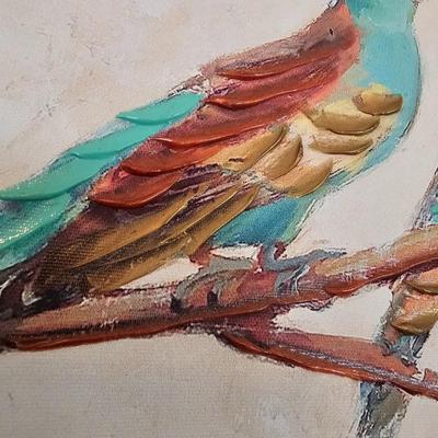 Canvas wall art of a pair of hooded parrots and a wooden Live Love Laugh box