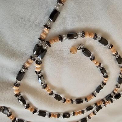 Two Magic Magnetic Therapy Hematite & Crystal Bead Wrap Necklace/Bracelets an amethyst heart and a metal link bracelet