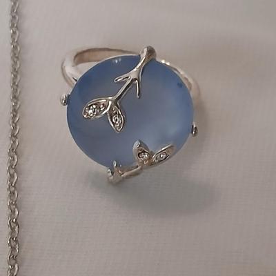 Vintage AVON Moon Shimmer ring with silver toned clip on earrings and two necklaces