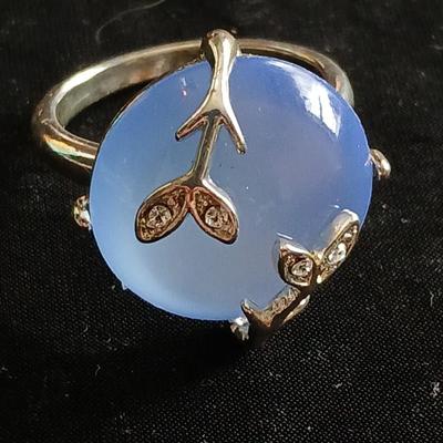 Vintage AVON Moon Shimmer ring with silver toned clip on earrings and two necklaces
