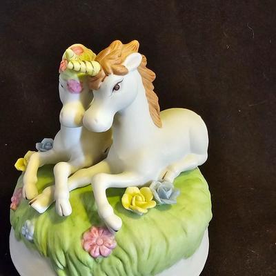 Everything Unicorn - Porcelain music box - mirror - toothbrush holder with matching soap dish and Trinket box