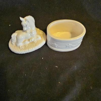 Everything Unicorn - Porcelain music box - mirror - toothbrush holder with matching soap dish and Trinket box