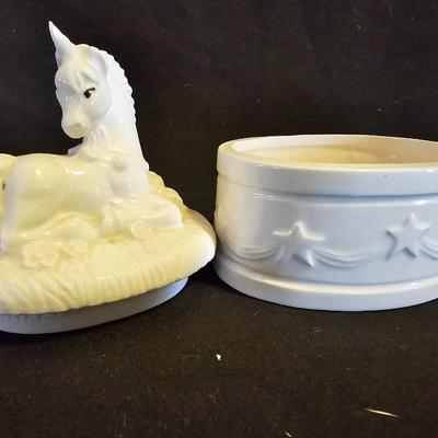 Everything Unicorn - Porcelain music box - mirror - toothbrush holder with matching soap dish and Trinket box