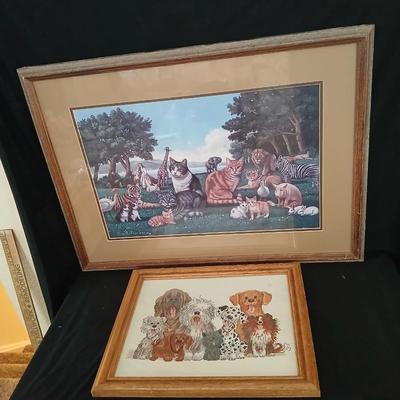 Framed Teresa Fasolino Artwork with Embroidered framed dogs