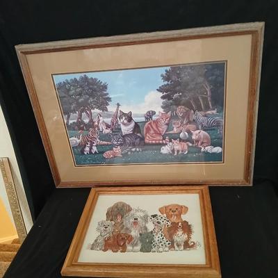 Framed Teresa Fasolino Artwork with Embroidered framed dogs