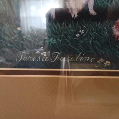 Framed Teresa Fasolino Artwork with Embroidered framed dogs