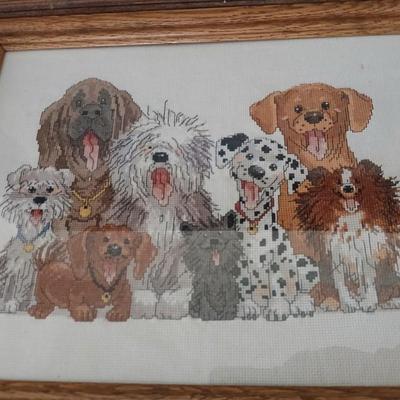 Framed Teresa Fasolino Artwork with Embroidered framed dogs