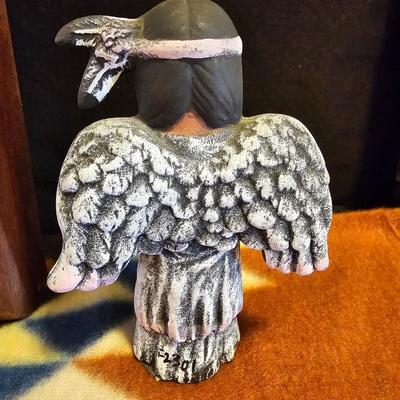 Native American Angel figure with Native light weight blanket and a framed Charles Russel Print
