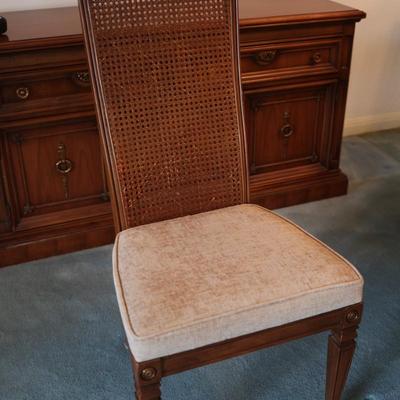 Dining Table with 2 Leaves and Cane Back Chairs