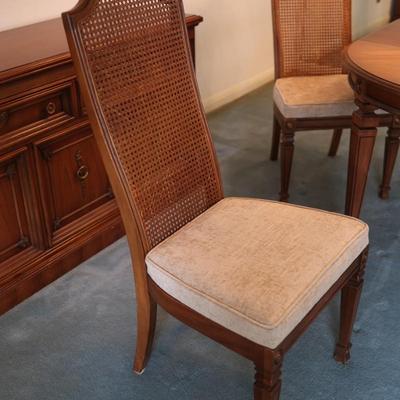 Dining Table with 2 Leaves and Cane Back Chairs
