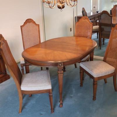 Dining Table with 2 Leaves and Cane Back Chairs