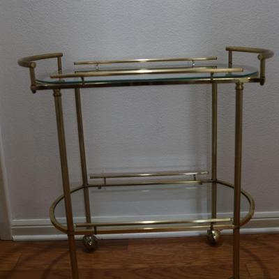 Mid Century Bar Cart with Glass Shelves