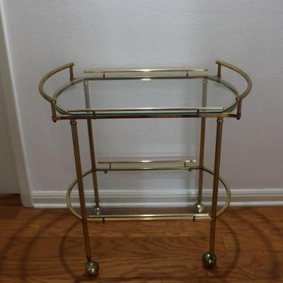 Mid Century Bar Cart with Glass Shelves