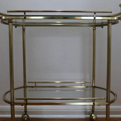 Mid Century Bar Cart with Glass Shelves