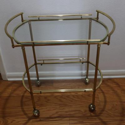 Mid Century Bar Cart with Glass Shelves