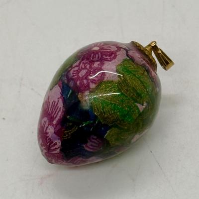 Vintage Enameled Mini Egg Pendant - Cherry Blossoms