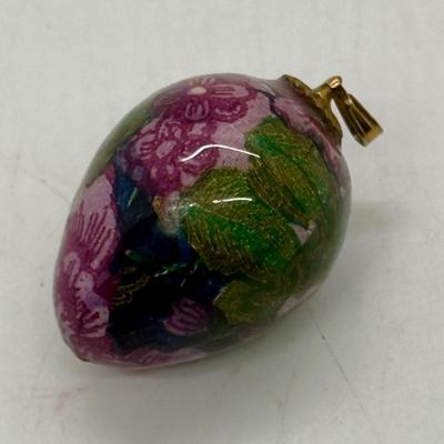 Vintage Enameled Mini Egg Pendant - Cherry Blossoms
